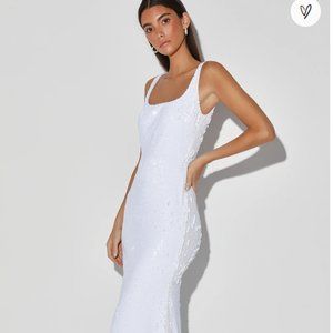 LULUS WHITE LONG SEQUIN DRESS